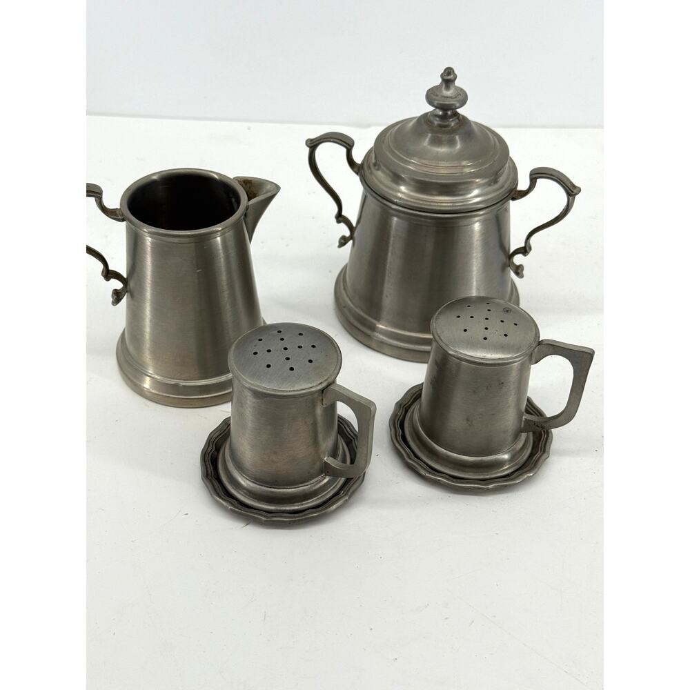 International Pewter American Pewter 6 Pc Cream Sugar Salt Pepper Vintage Set